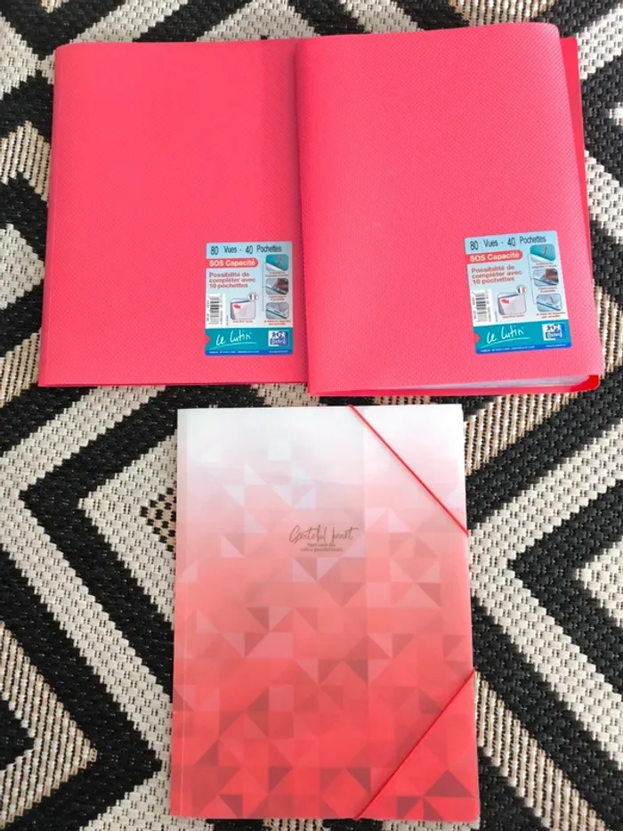 Lot papeterie – 2 porte-vues Oxford + 1 chemise à rabats neuf