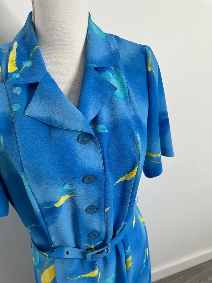 Robe bariolée bleue et jaune Françoise de France Vintage T38 M - photo numéro 2