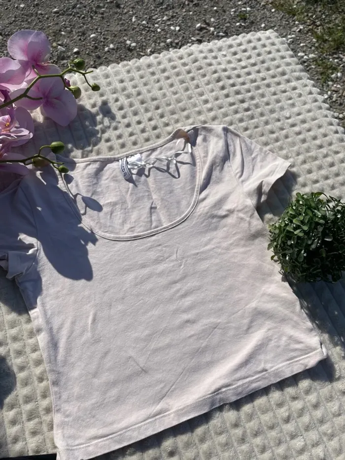 Top H&M rose pâle – Taille S, col rond style casual