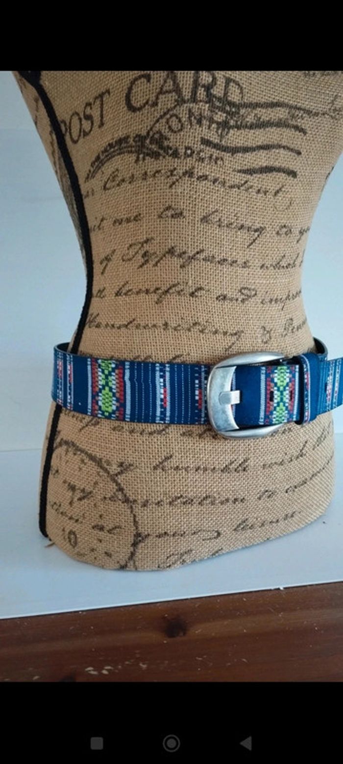 Ceinture bleu avec motifs colorés 95 cm - photo numéro 3