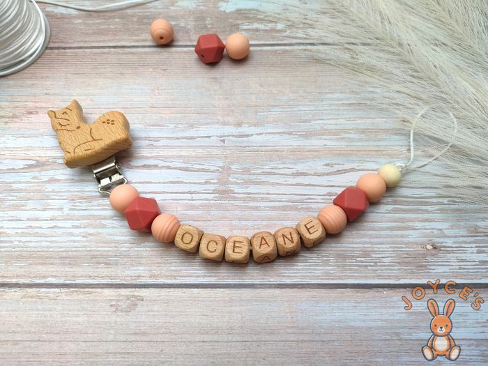 Attache tétine personnalisé rose et terracotta