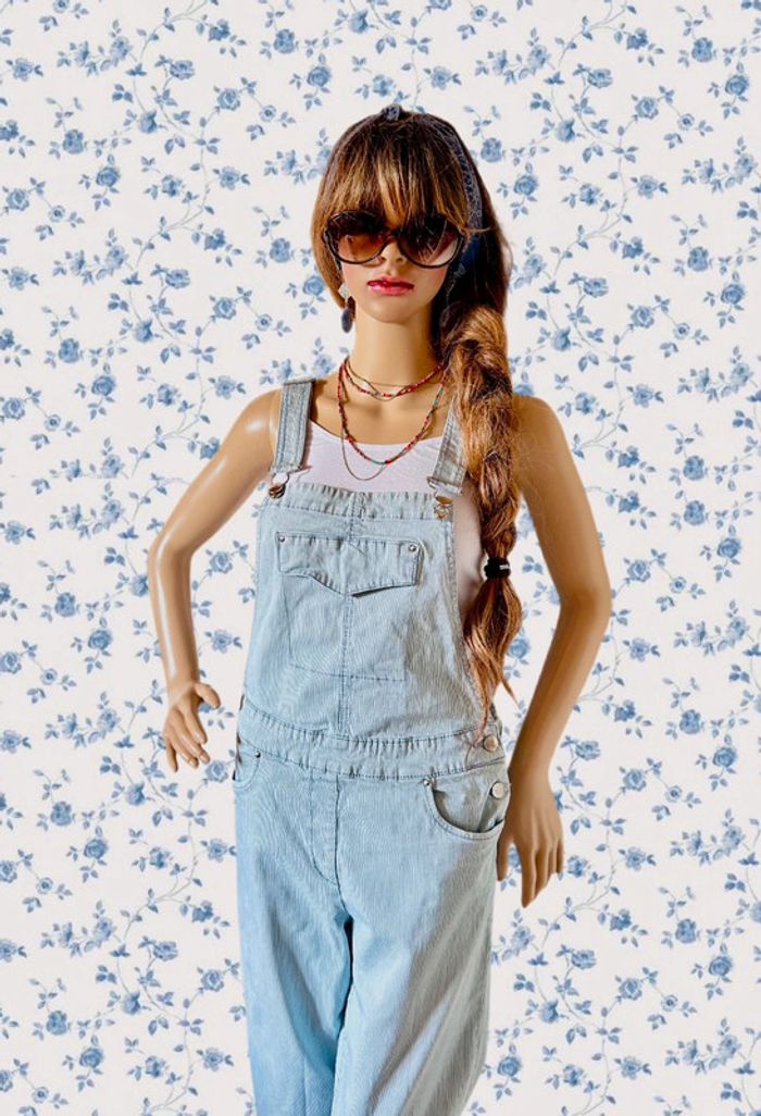🩵Salopette longue rayée vintage 2000 Y2K white blue striped overalls🩵 - photo numéro 2