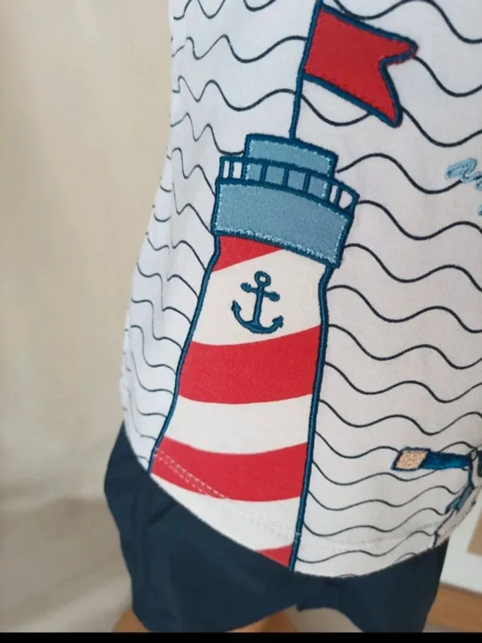 Ensemble tee-shirt manches courtes et short style marin garçon 3 mois - photo numéro 2