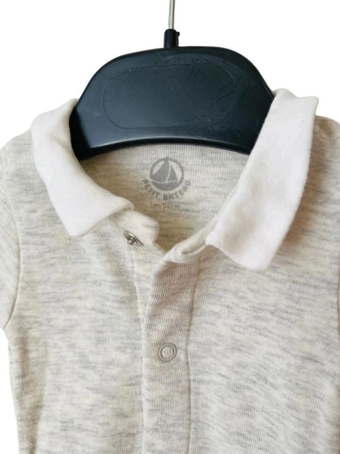 Body beige chiné à col blanc - Petit Bateau 1 mois (54cm) - photo numéro 3