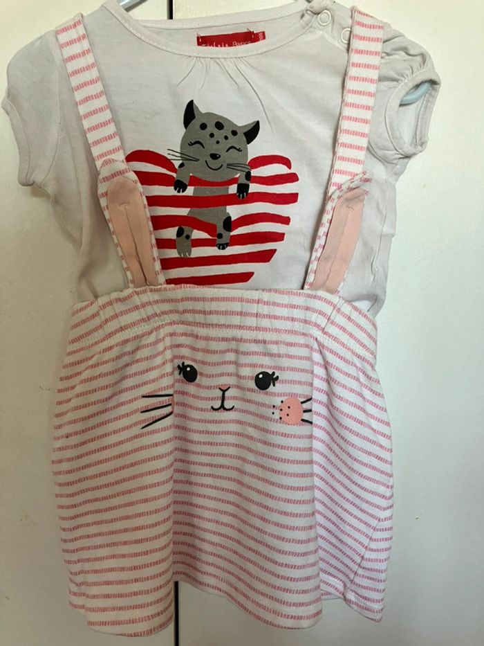 Robe salopette lapin rayé rose /blanc 24 mois H&M
