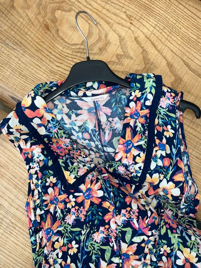 Salopette combinaison short taille L 40 camaïeu à fleurs tropicale fluide été - photo numéro 2