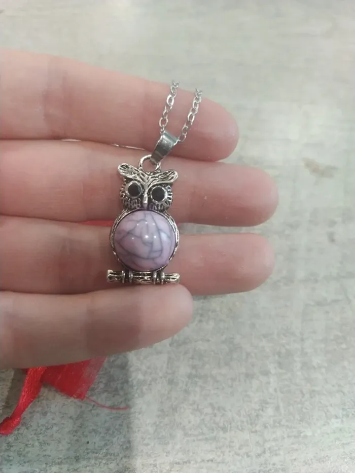 Collier hiboux / chouette ventre rose - photo numéro 2