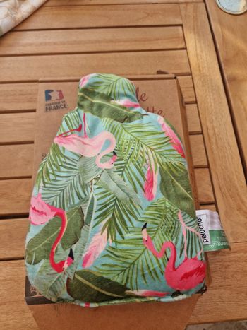 Bouillotte pelucho bouteille verte et rose