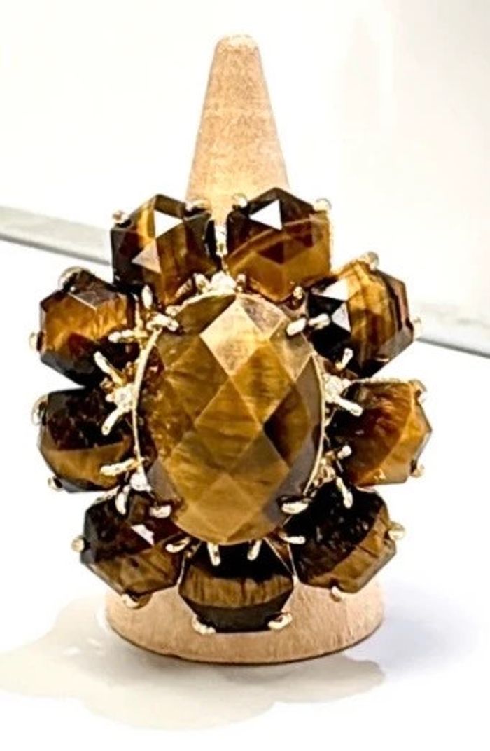Bague XXL ’ réglable acier inoxydable or pierres véritables œil de tigre de qualité  habaha Paris - photo numéro 5