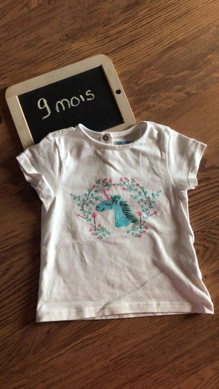 T-shirt blanc licorne - 9 mois