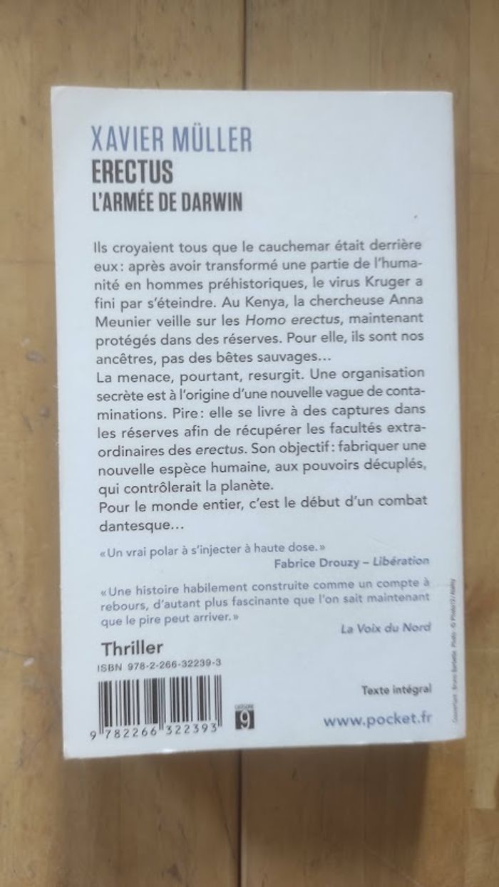 Erectus L'armée de Darwin Xavier Müller Pocket Thriller 2021 - photo numéro 3