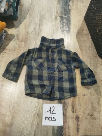 Chemise manches longues pour bébé garçon 12 mois Zeeman a carreaux kaki et bleu marine