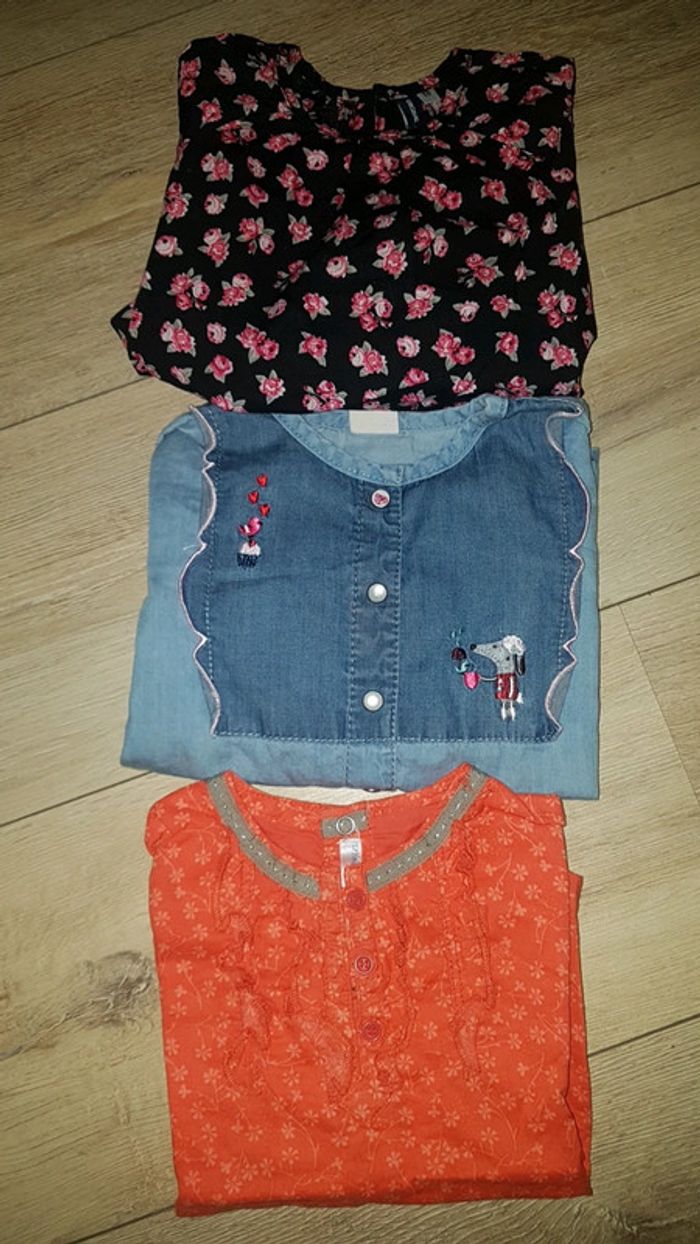 Lot 3 blouses chemises fille 18 mois jeans fleur