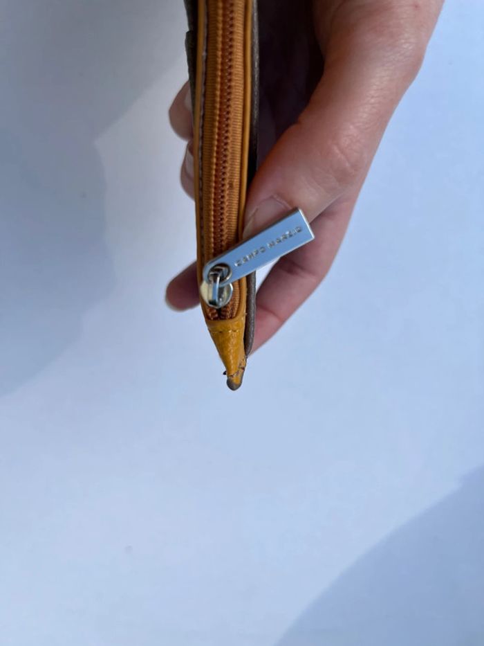Porte-monnaie carte discret en cuir - marron et jaune - photo numéro 9