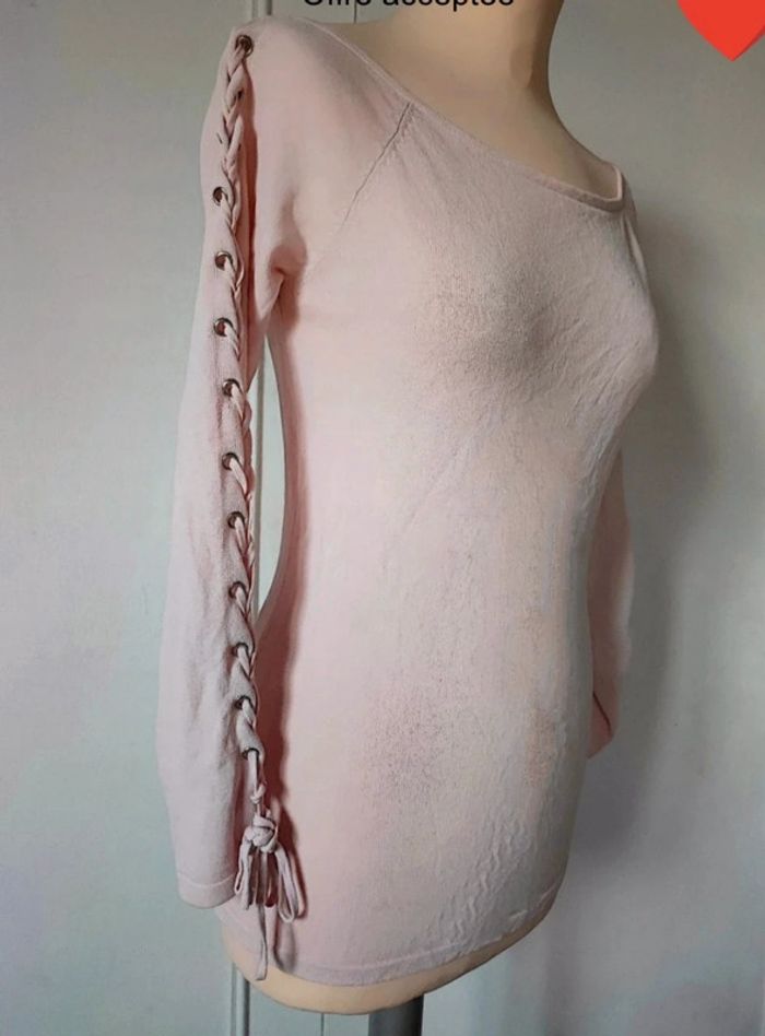 🌸haut manches longues rose poudré avec lacets taille 36 38 extension marque Nicole