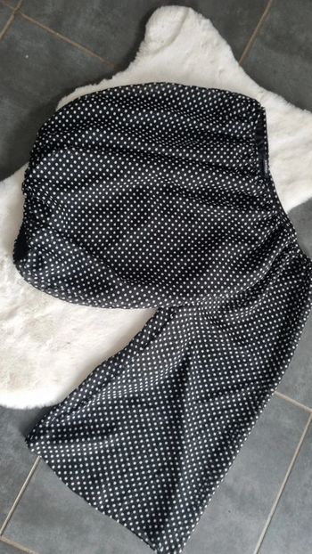 Haut Morgan habillé 36 S noir / pois blanc épaule dénudé asymétrique