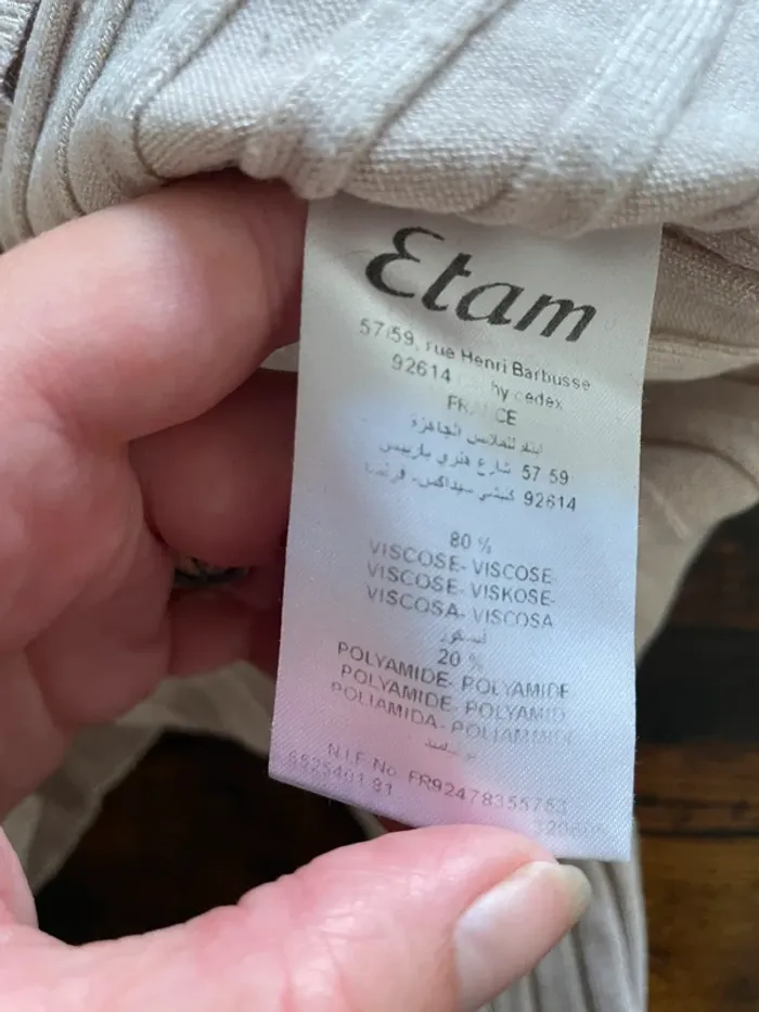 Pull élastique crème côtelé relief basic col rond Etam - photo numéro 4