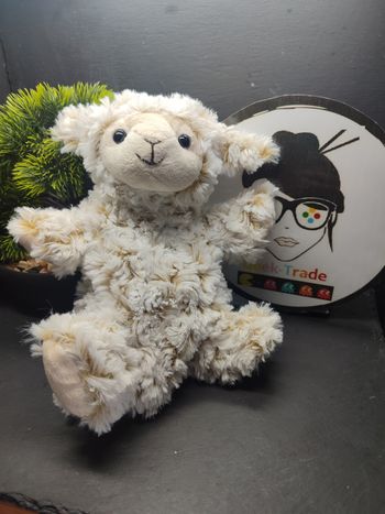 doudou marionnette mouton Rodadou roda chiné blanc beige poils long Agneau