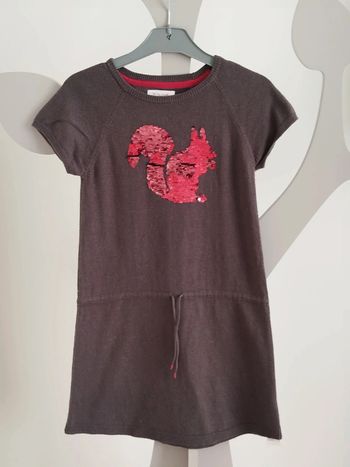 Robe en laine manches courtes grise à sequins rouge écureuil Sergent Major taille 8 ans