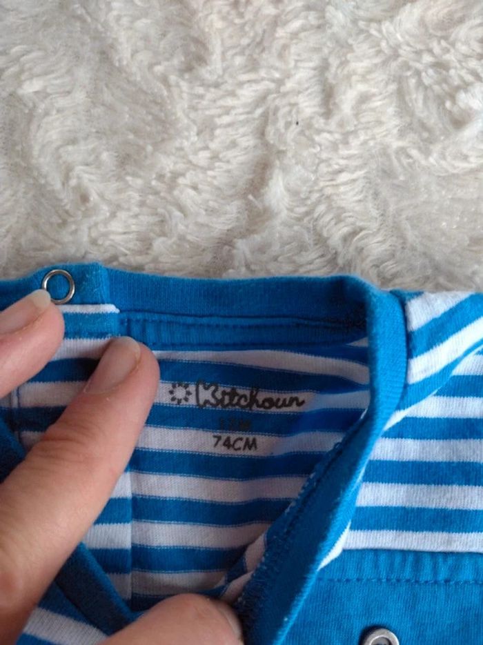 Tee shirt chemise manches longues rayé Garçon 12 mois Kitchoun 100% coton - photo numéro 5