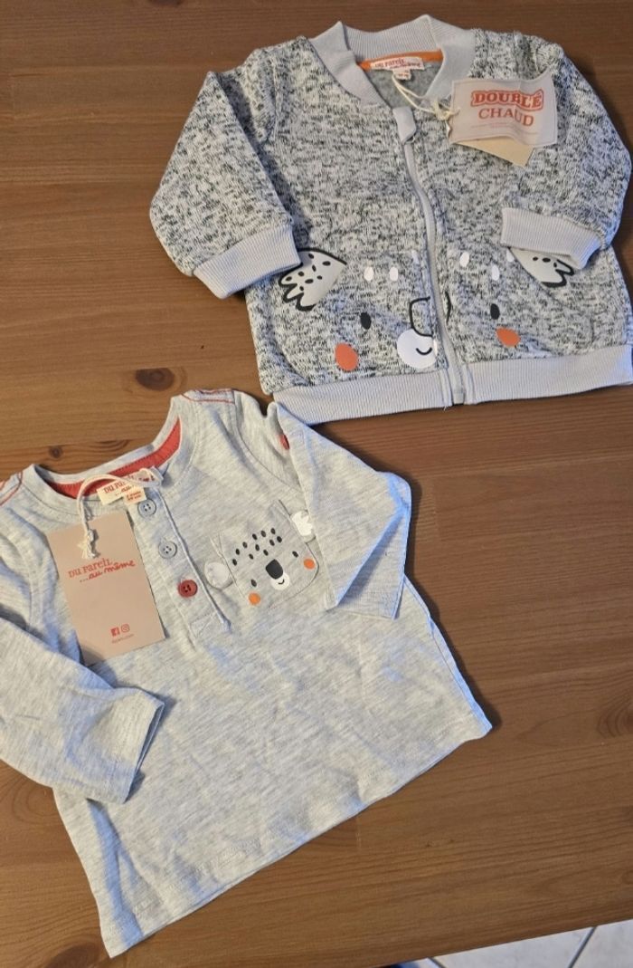 NEUFS (non portés) 🏷🏷💙🤩 sweat zippé  chaud et teeshirt ml 3 mois garçon 🤩💙 - photo numéro 2
