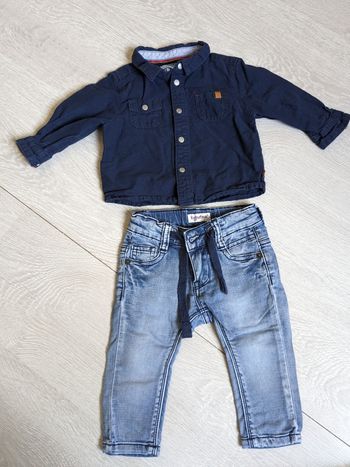 Magnifique ensemble jean fashion et chemise bleue 6 mois