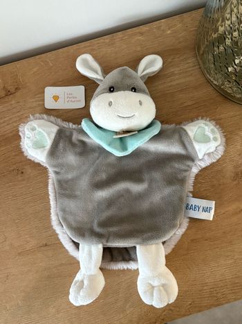 Doudou Marionnette âne ferme gris turquoise