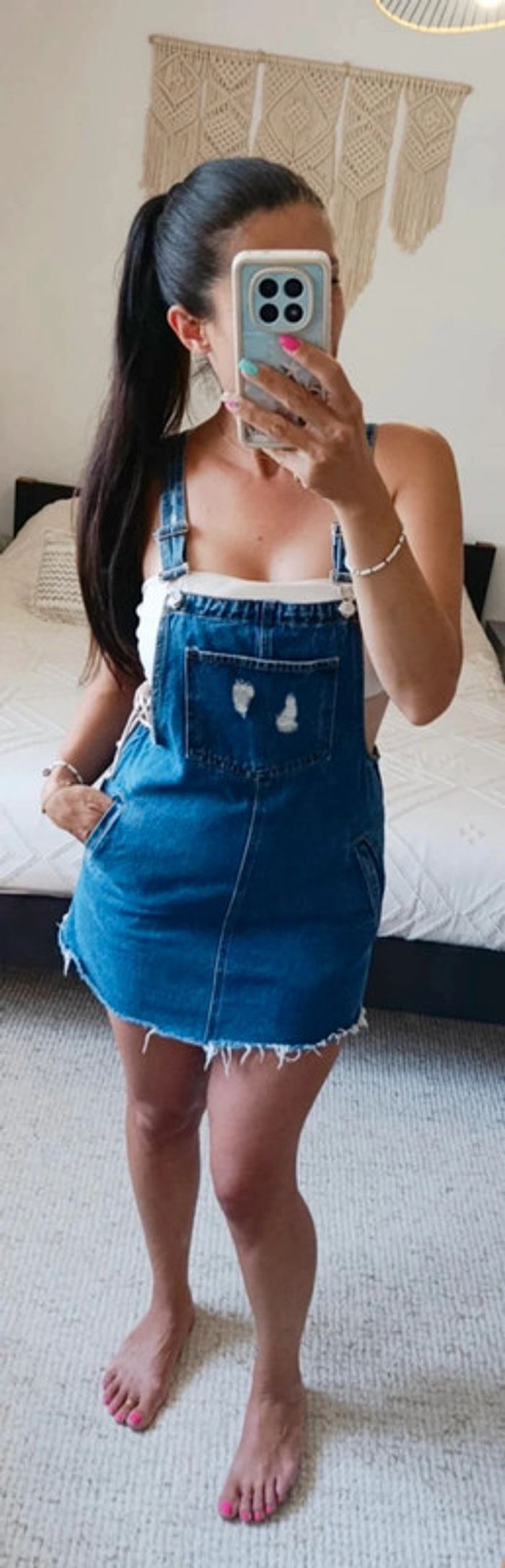 Robe courte salopette Pull & Bear M bleu 100% coton
