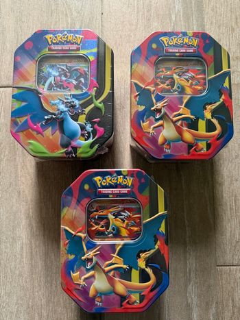 Lot de coffrets métal pokémon dracaufeu ex – neufs & scellés – édition ultra recherchée