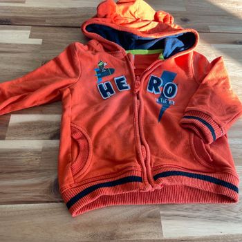 Sweat capuche veste orange 12 mois
