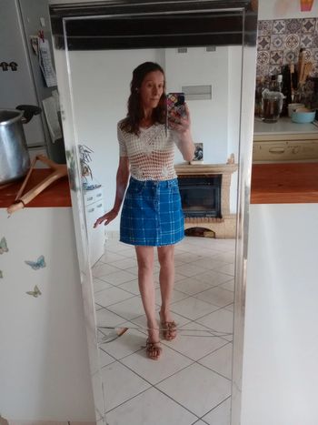 Jupe 36 Jean imprimée carreaux c84