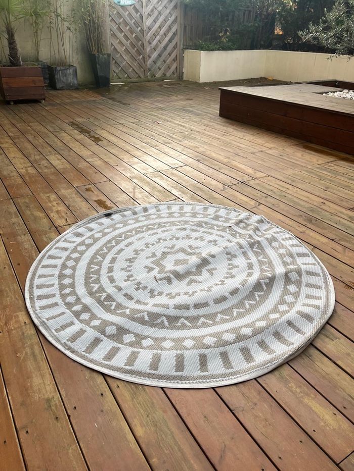 Tapis rond beige et blanc style bohème - photo numéro 3