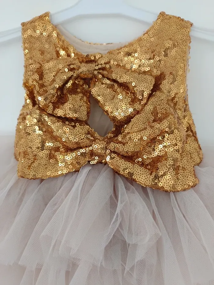 Robe princesse à sequins et tulle dorée bébé fille 3 mois - photo numéro 3