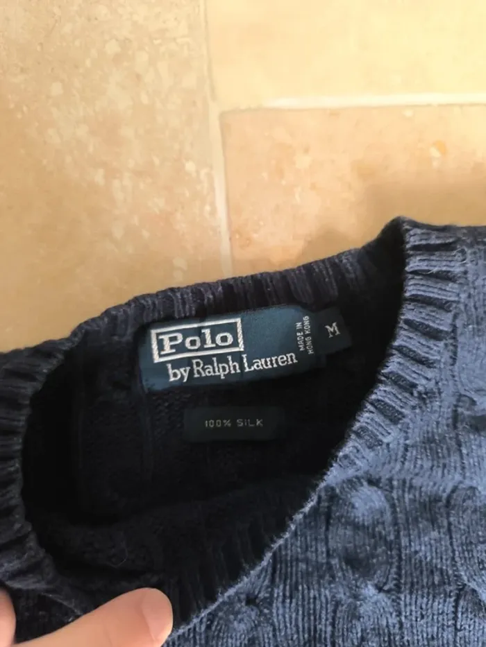 Pull torsadé Ralph Lauren homme M col rond en soie excellent état - photo numéro 4