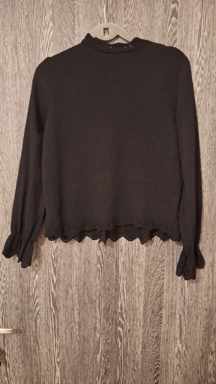 Pull 2 en 1 manches chemise noir brodé - photo numéro 2