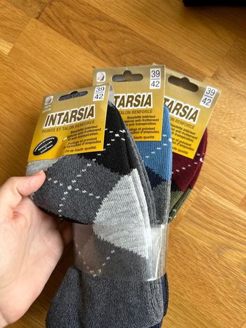 Intarsia - Lot de 3 chaussettes coton hommes - Neuves - T39-42