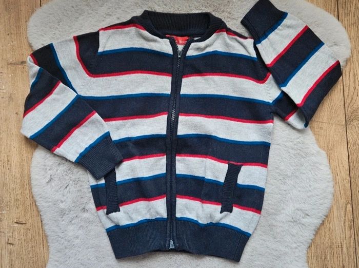 Gilet zippé rayé bleu marine et gris Tissaia 5 ans