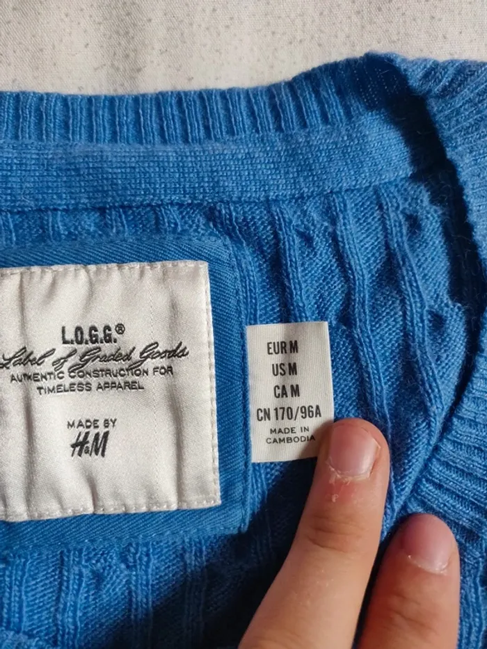 Pull col rond tressé/torsadé bleu clair H&M taille M - photo numéro 2