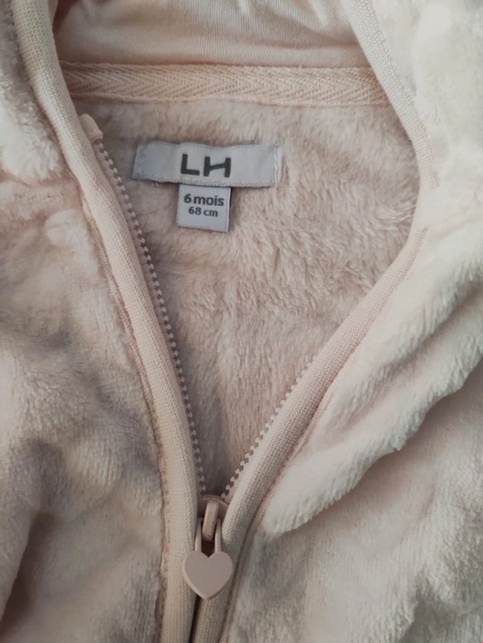 Veste a capuche coeur rose pale 6 mois la halle - photo numéro 4