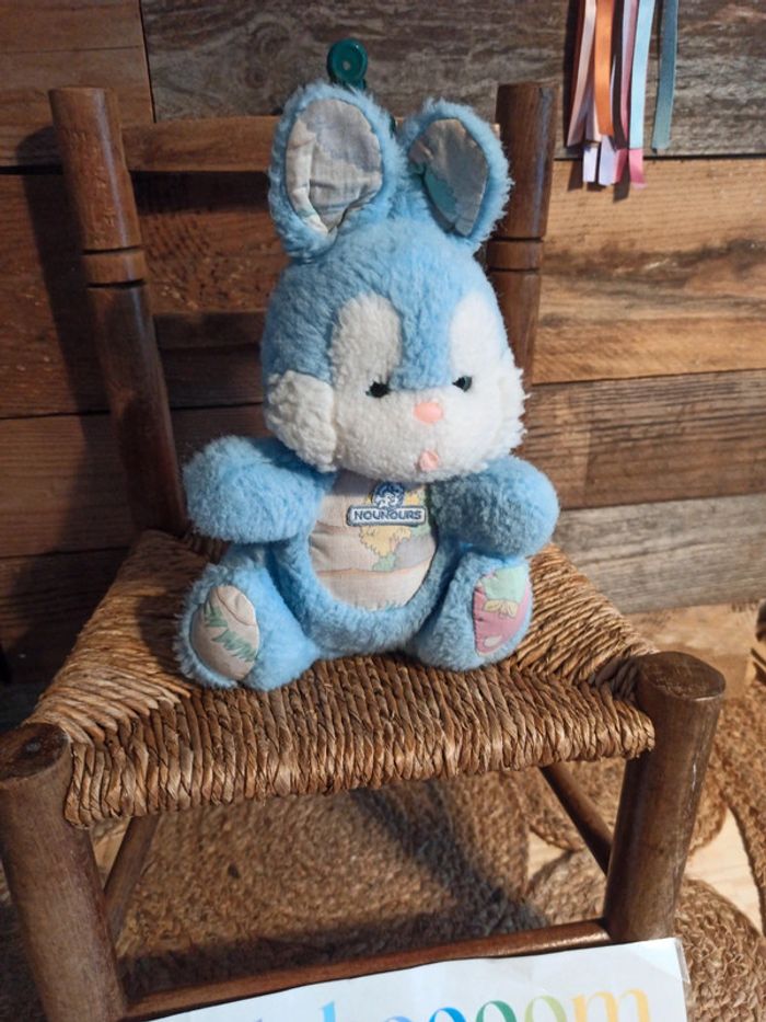 Peluche lapin bleu Nounours vintage - photo numéro 2