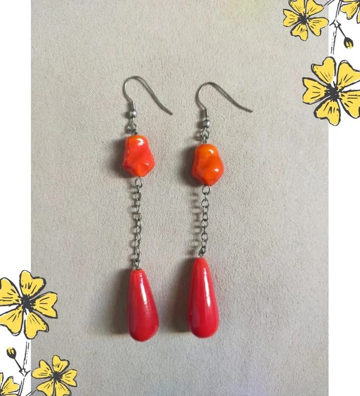 Boucles d’oreilles longues rouges & orange - Collection Terres d’Ailleurs