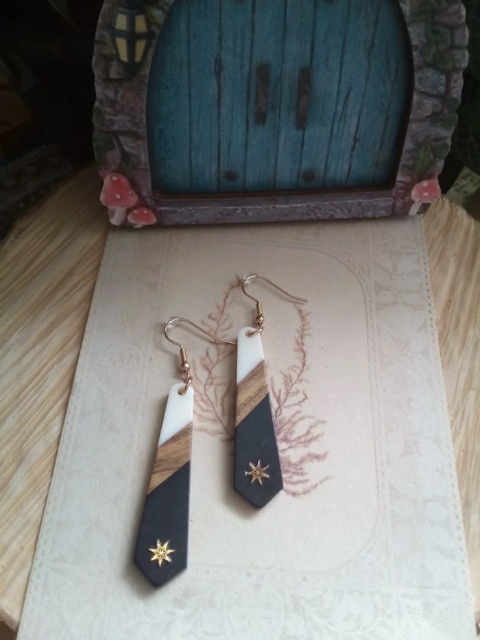 Boucles d'oreilles étoiles et bois