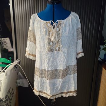 Tunique beige avec sequins doré L / 40