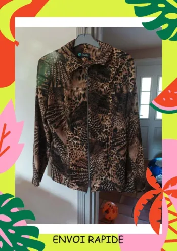 Veste blazer, motif léopard, plume ect taille L