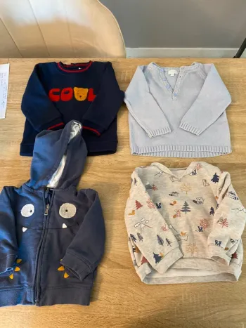 Lot de 3 pulls et 1 veste légère taille 12 mois