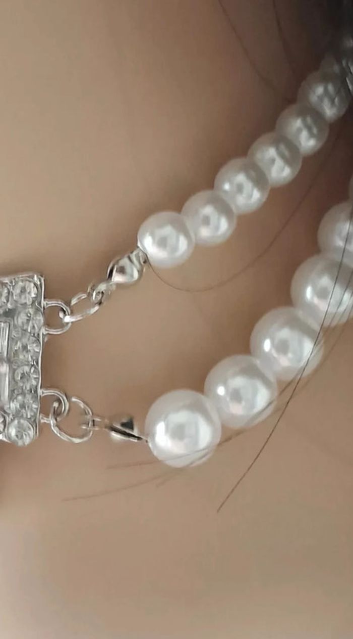 Collier de perles, 2 rangées avec noeud incrusté de strass - photo numéro 5