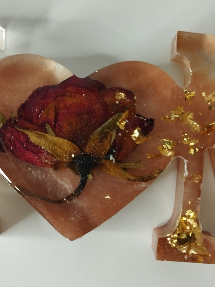 Objet de décoration en résine fleur naturelle feuilles d'or à poser ou murale abr022 - photo numéro 3