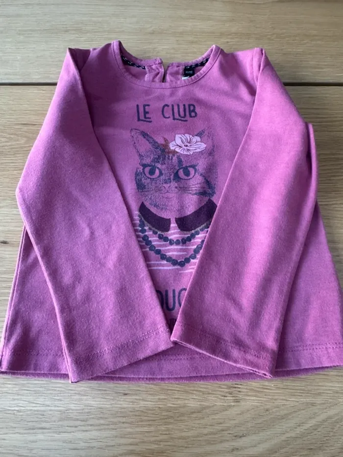 Teeshirt ML rose foncé avec un chat 🐱 - Taille 3/4 Ans - photo numéro 5