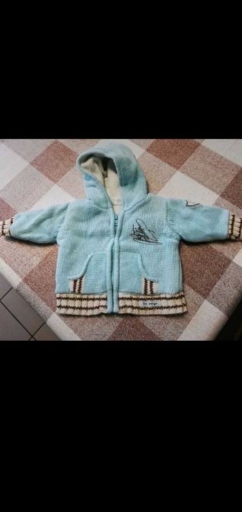 Gilet 6 mois zip turquoise épais doublé à capuche