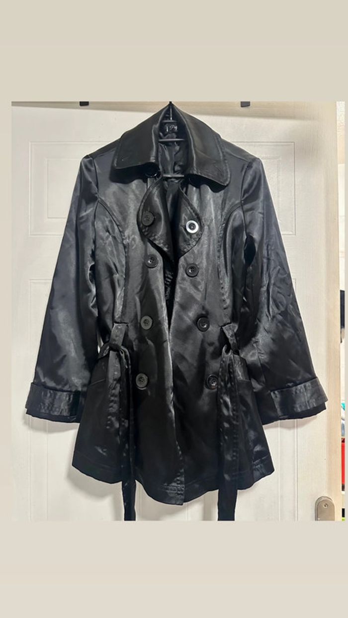 Trench Court Satinée Noir Taille L Jamais Porté - photo numéro 4